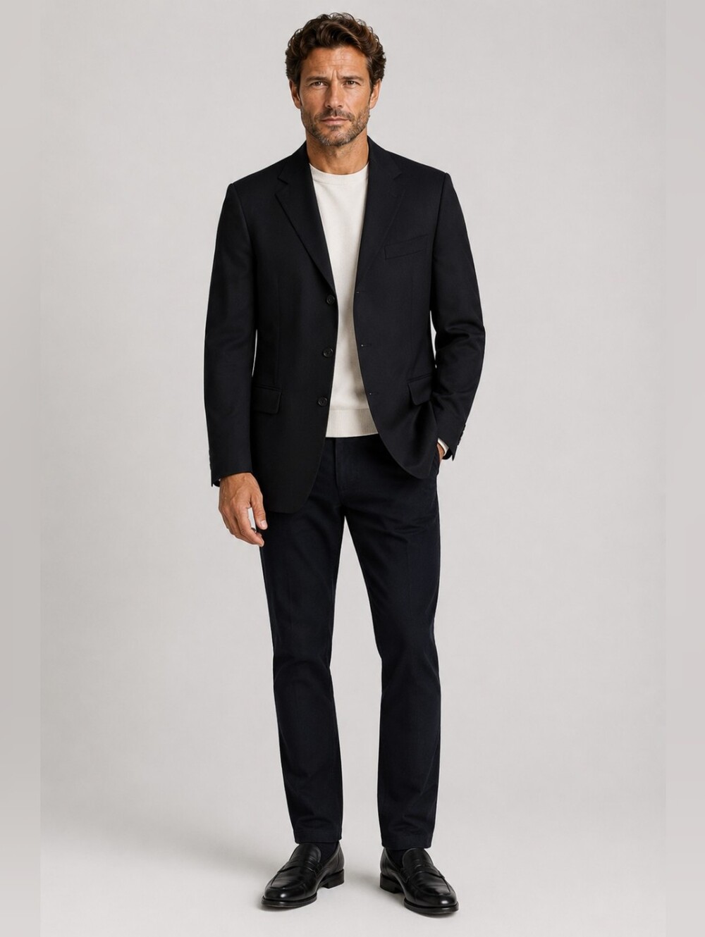 John W Nordstrom 42R Black Wool Blazer Vitale Barberis Canonico Made Canada